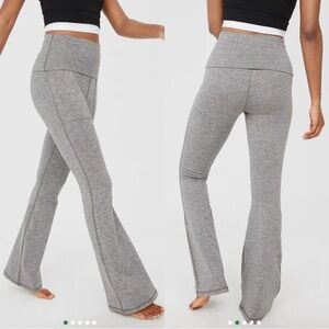 Aerie Offline Heather Gray The Hugger Foldover High Rise Flare Leggings Large